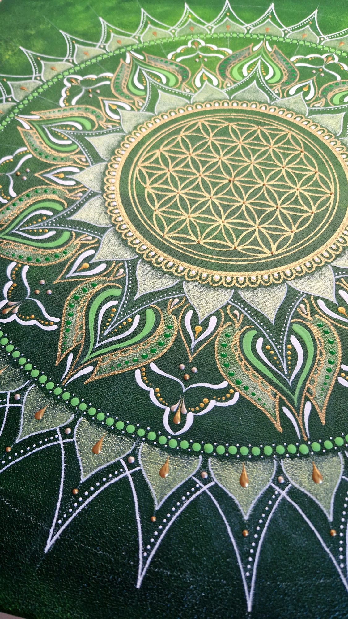 Mandala Zeleno-Zlatá "Květ života" (60x60cm)